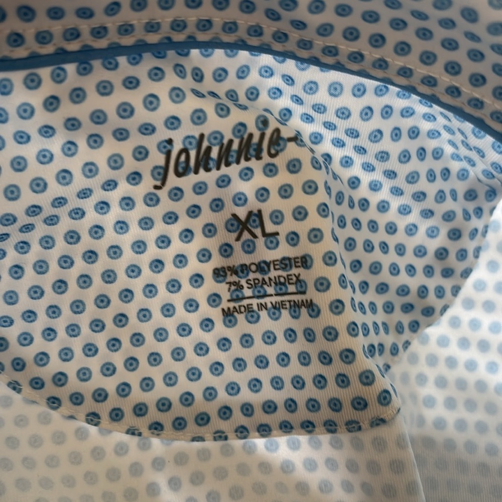 Johnnie O Polo Shirt Men's Xl Blue/White Golf Print Longview Logo - Picture 8 of 8